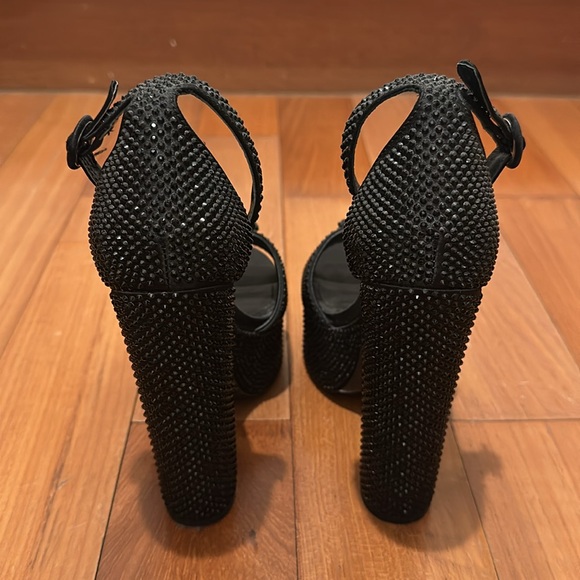 PRADA Platform Black Satin & Crystals Heels 37 - Picture 3 of 8